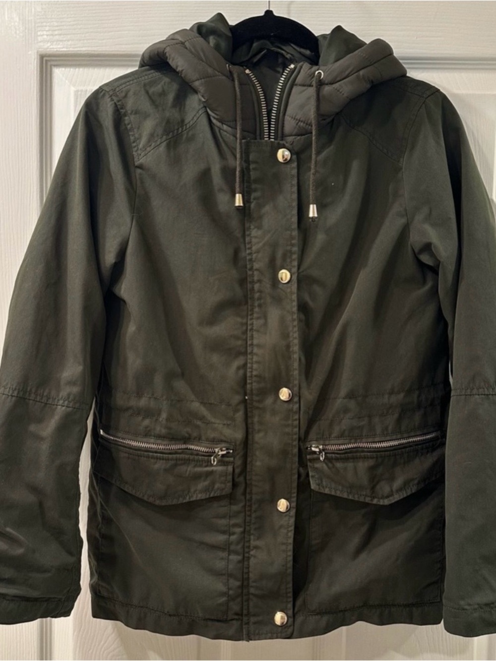 Topshop Women's Olive Green Hooded Utility Parka Jacket Quilted Lined | Size: 4